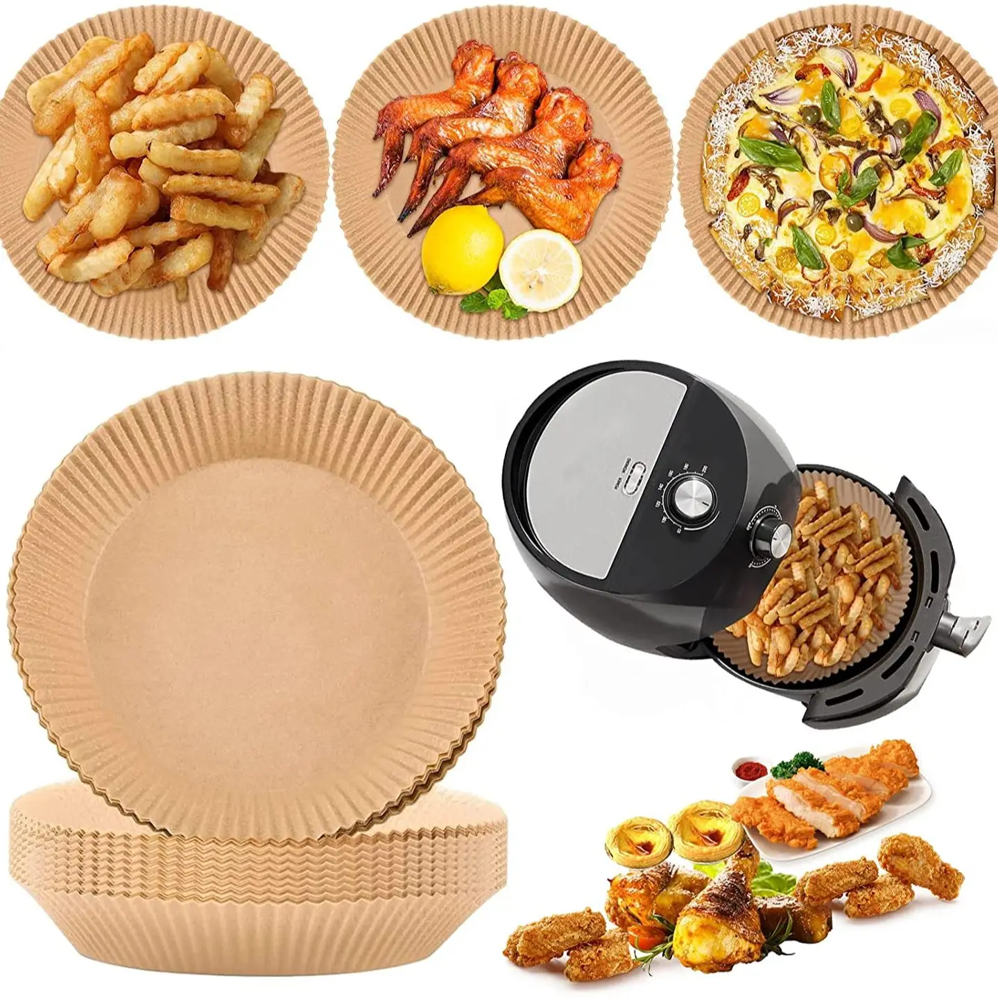 

25/50/100PCS Air Fryer Disposable Paper Liner Airfryer Accessories Non-Stick Mat Round Paper Baking Mat Baking Accessories