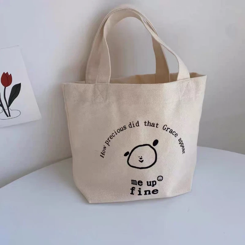 

Simple Casual Women Bento Shoulder Bag Cartoon Pattern Ladies Shopping Bags Portable Canvas Female Small Tote Purse Handbags