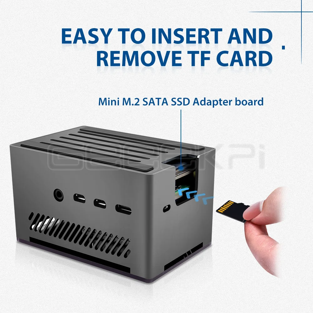 Фото Чехол GeeekPi с алюминиевым кирпичным корпусом, черный корпус с M.2 Sata SSD Mini, низкопрофильный башенный охлаждающий вентилятор для Raspberry Pi 4, Модель... №4