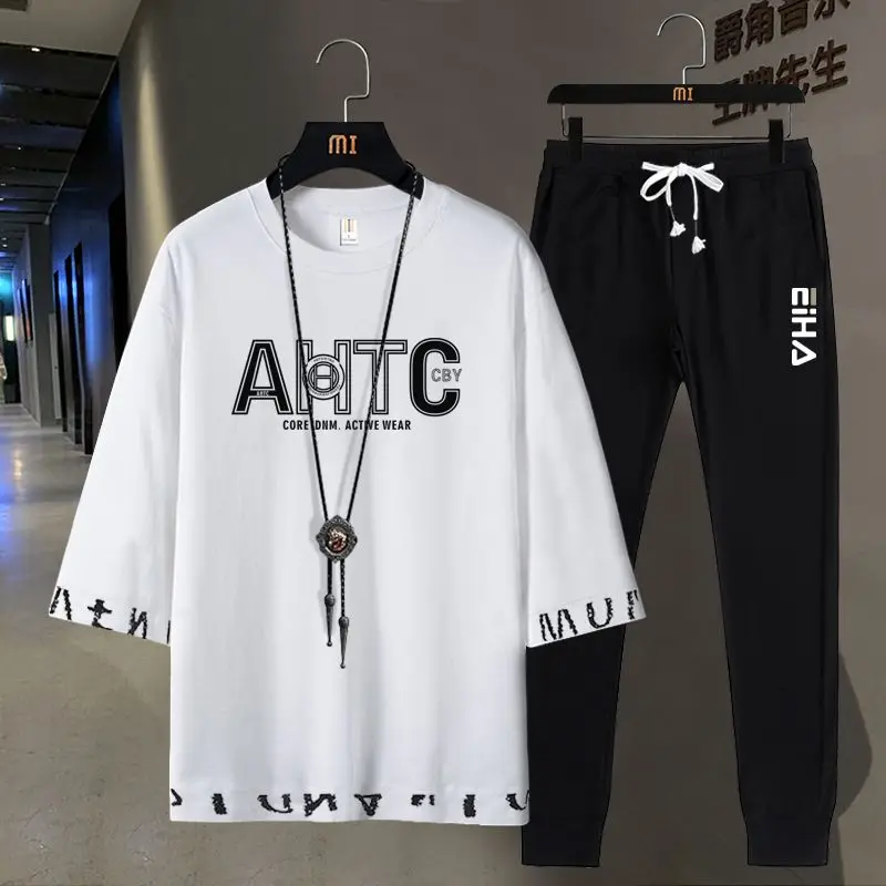 2023 New Men's Suit Short Sleeve T-shirt Men's Korean Fashion Loose Summer Wear Ins Fashion Brand Casual Top Men's Clothing