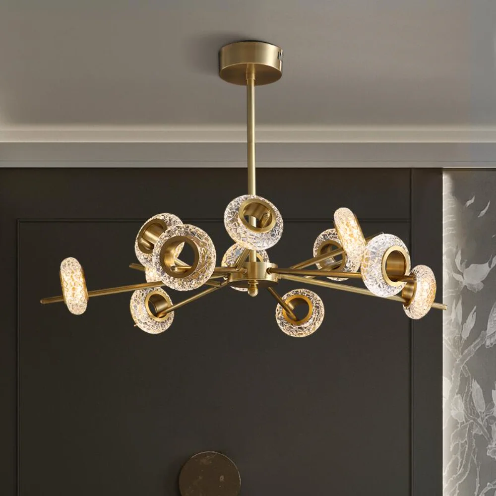 

Copper crystal chandelier stylish living room lamp Nordic modern restaurant lamp luxury designer hotel decoration lighting