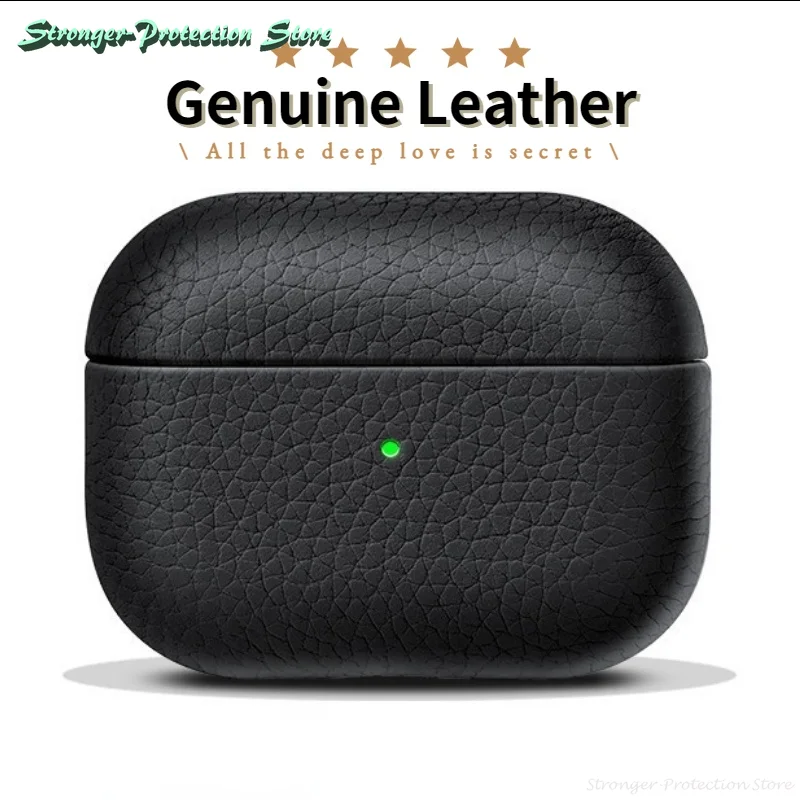 

Genuine Leather For AirpPods Pro 2 Case AirPods 1 2 3 cover Apple Bluetooth Earphone Accessories Lychee Pattern Cowhide