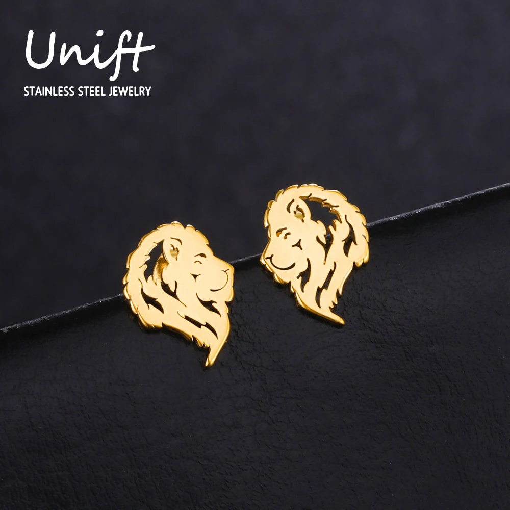 Unift Женские серьги-гвоздики из нержавеющей стали, в стиле панк Полый лев серьги для женщин мини могучий король животных серьги из нержавеющей стали мода панк ювелирные изделия минималистский подарок