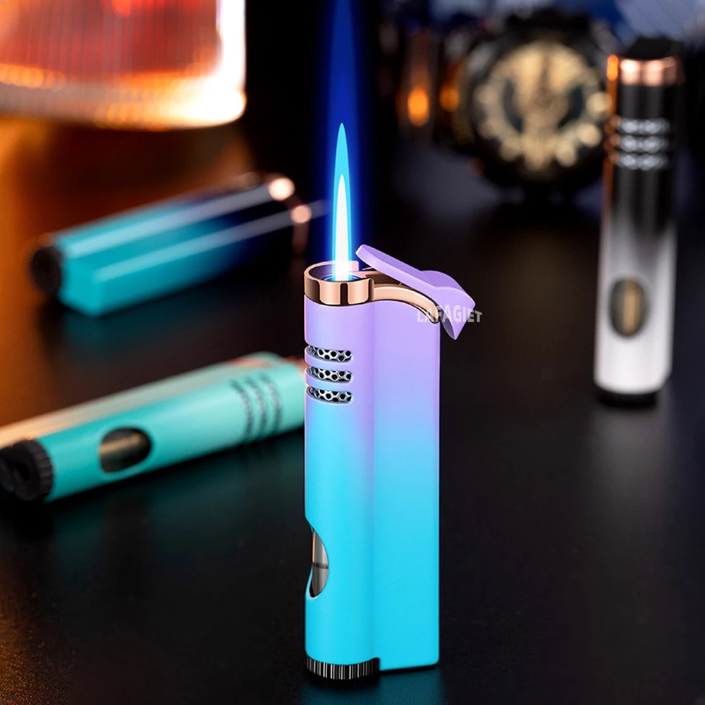 Powerful Tube Straight Blue Fire Turbo Pipe Butane Refillable Jet Flame Lighter Creative Smoker Gift