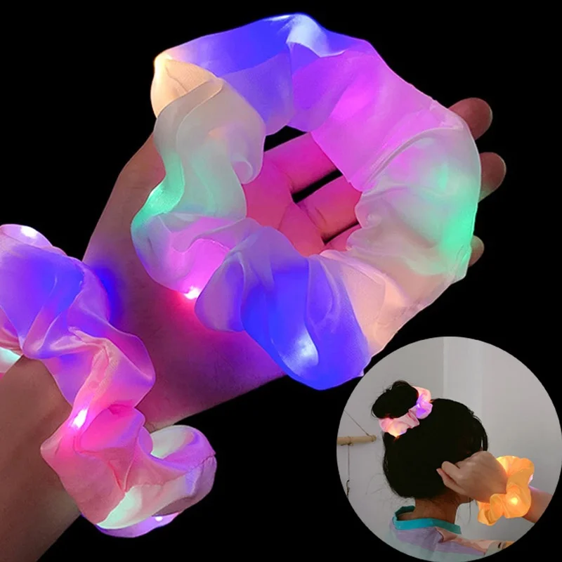 

New Arrival Girls LED Luminous Scrunchies Hairband Ponytail Holder Headwear Elastic Hair Bands Solid Color Hair Accessories