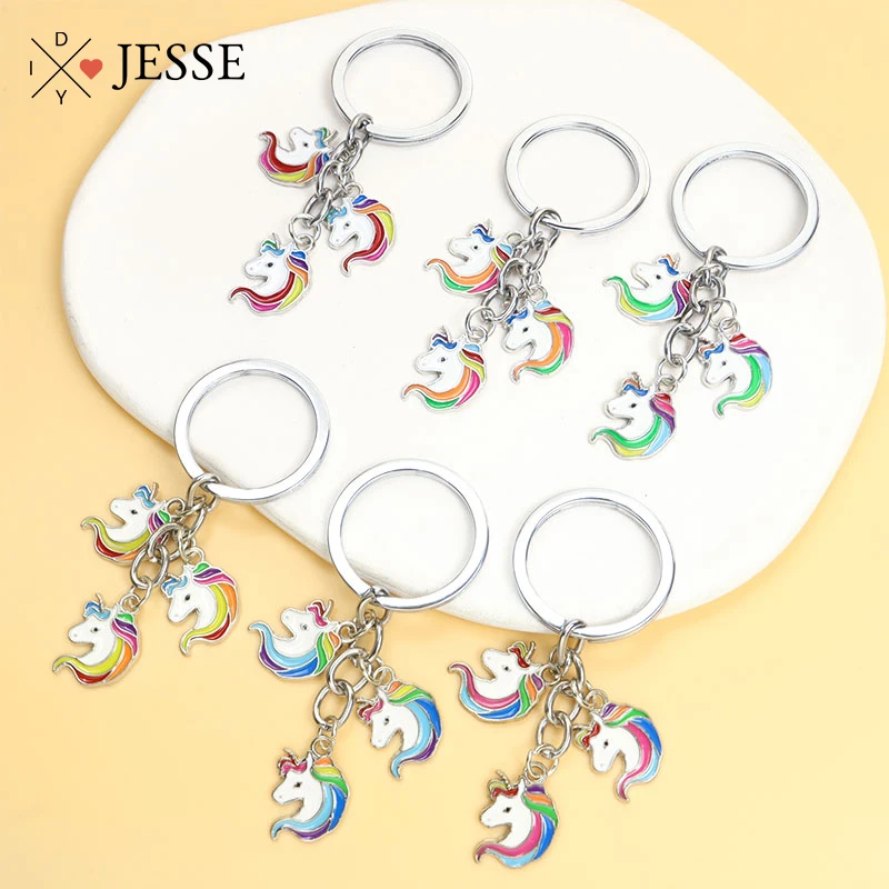 

Cute Enamel Keychains Rainbow Unicorn Alloy Pendants Keyrings For Women Men Bag Car Key Holder Jewelry Accessories Friends Gifts