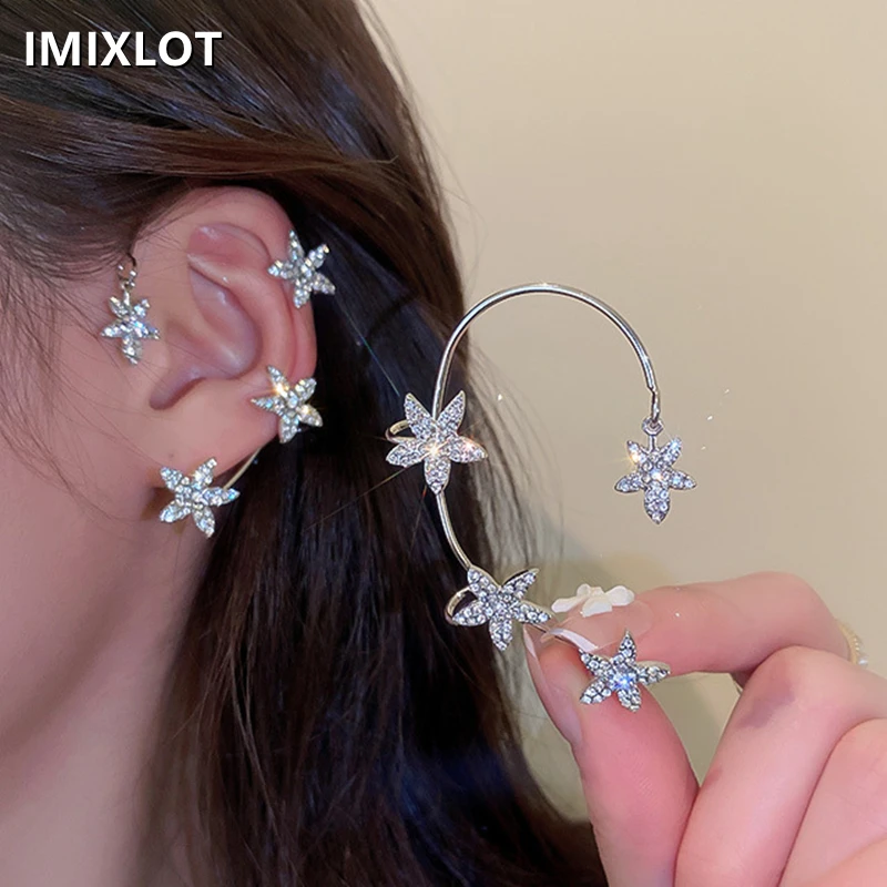 

Silver Plated Metal Star Clip Earrings for Women Ear Clips Without Piercing Sparkling Zircon Ear Cuff Fashion EMO Y2K Jewelry
