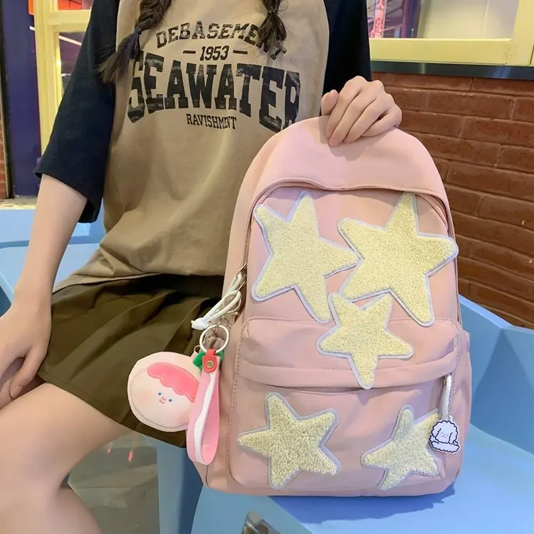 

Cute Star Pattern School Backpack Kawaii Women Nylon Shoulder Bag Teenage Girl Backpacks Fashion Ladies Travelling Bag 2023 New