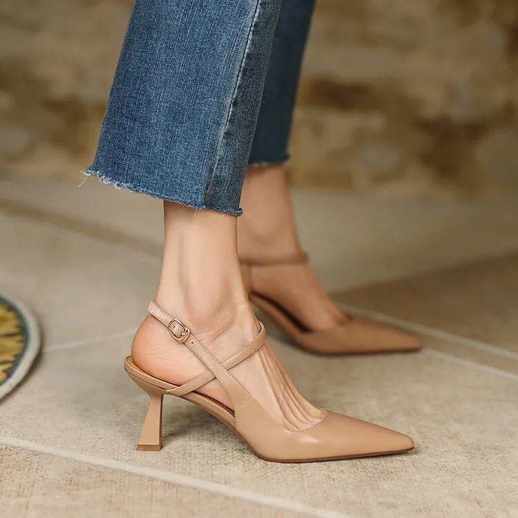 

Female Genuine Leather Office Elegant Shoes Woman Summer Solid Heels Shallow Women New Pointed Toe Stiletto Heels Pumps Shoes