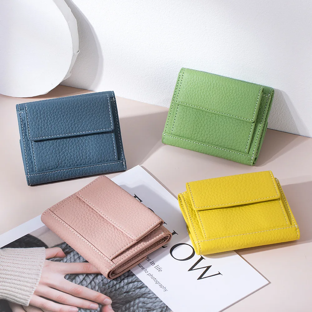 Fashion Brand Genuine Leather Women Short Wallet Functional Trifold Coin Purse Money Bags Female Chic Small Multi Card Holders