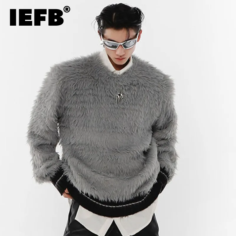 

Шерстяной свитер IEFB, однотонный свободный свитер, металлический дизайн, вязаная одежда, Простой Топ 2022, повседневный мужской пуловер с круг...