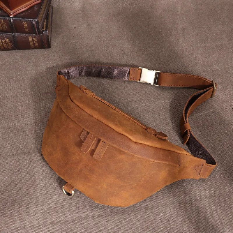 Retro fashion design crazy horse cowhide men chest bag daily outdoor sports summer work real leather messenger bag for teenagers