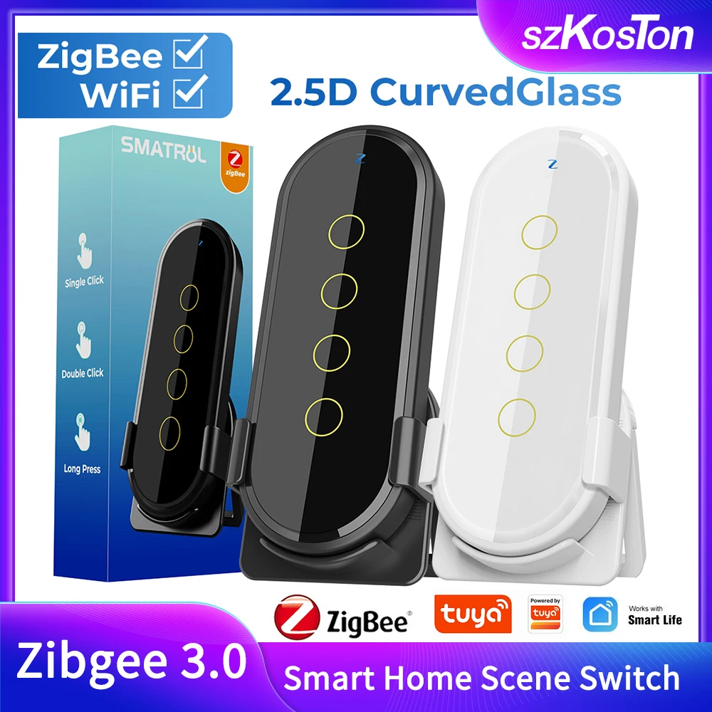 

Tuya ZigBee Wireless Smart Home Scene Switch Light 4 Gang 12 Scene Touch Light Switch Remote Control Smart Life App Automation