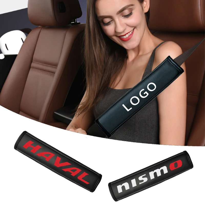 

2Pcs Car Logo Seat Belt Pu Leather Soothe Shoulders Protection Device For Honda Odyssey piloto Civic Accord CRV HRV Jazz Element