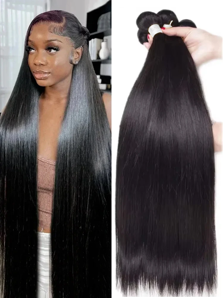 Прямые пучки человеческих волос 40-дюймовые темно-черные прямые Необработанные