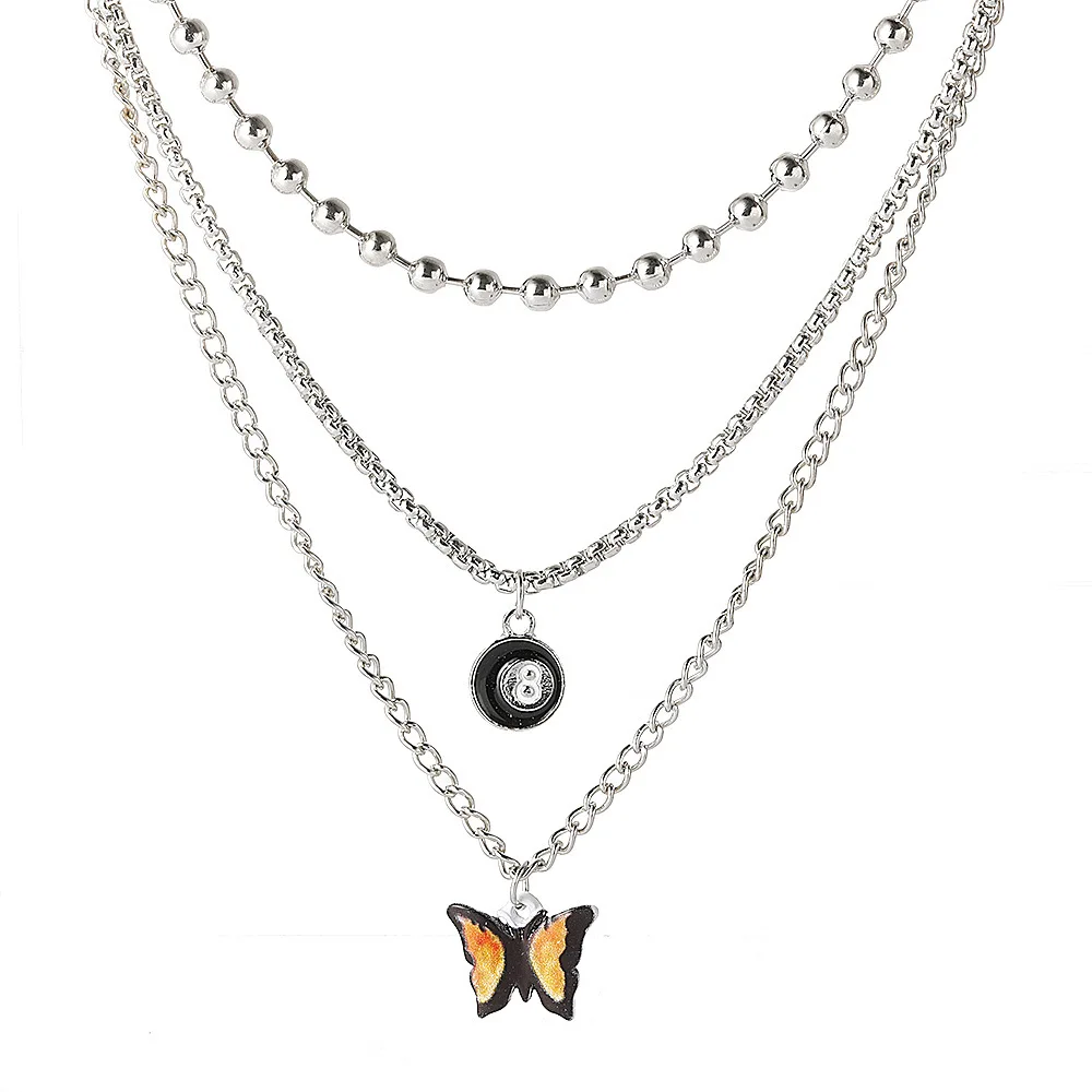 

3-layer Butterfly Necklace Vintage Black Number 8 Clavicle Chain Necklace For Women Sweater Jewelry Necklaces & Pendants 1614CF