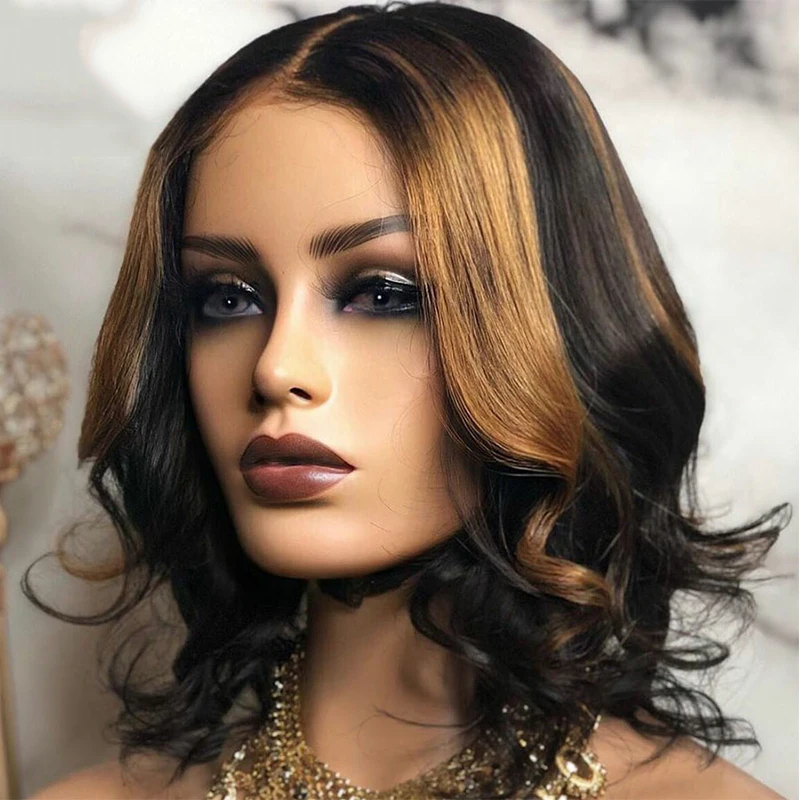 Highlight Lace Front Wig Wavy Human Hair Wigs Wave Bob Wigs With Baby Hair 4x4x1 Lace Closure Wig For Women Brazilian Remy