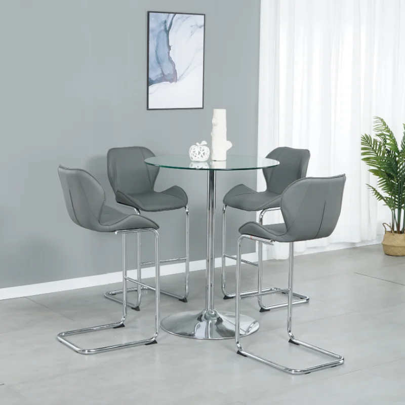 

Bar Chair Modern Design for Dining and Kitchen Barstool with Metal Legs Set of 4 (Grey) Grey Foam [US Stock]