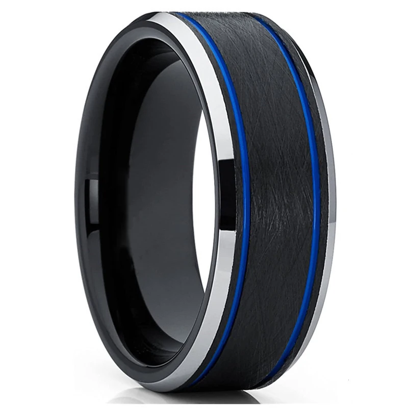 

Fashion Jewelry 8MM Blue Groove Tungsten Carbide Ring for Men Accessories Anniversary Wedding Band Vintage Men Rings Ornament