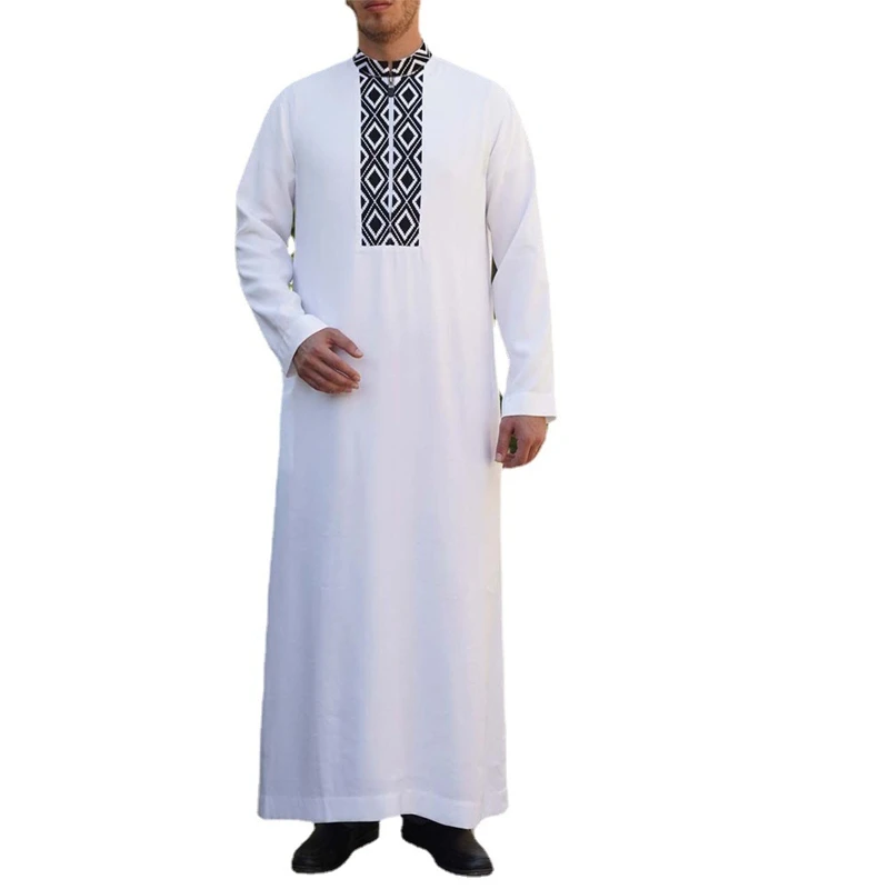 

Skin-friendly Muslim Clothing Traditional Eid Middle East Jubba Thobe Men Robe for w/ Long Sleeve Crew Neck Leisure Clot