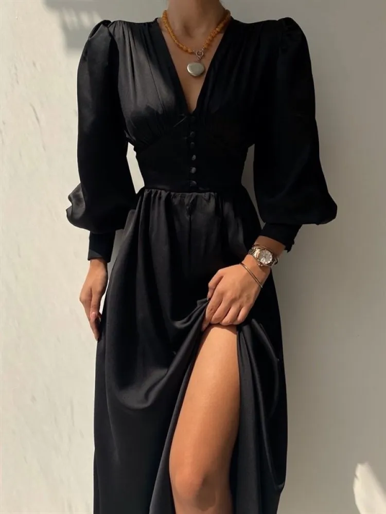 

Penc Brand- Top Seller Product Summer Woman Midi Stylish Dress The Most Preferred Satin Viktoria Dress Black Color