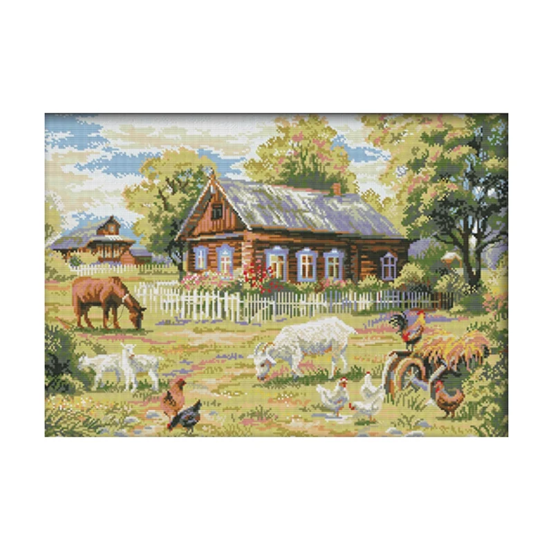 Стартовые наборы для вышивки 14CT, штампованные наборы для вышивки крестиком для начинающих, для самостоятельной вышивки на ферме, 58x43 см