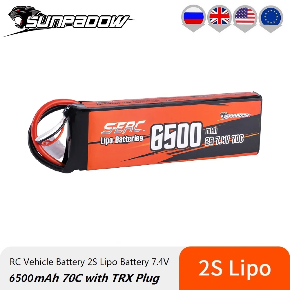 Аккумулятор Lipo Sunpadow 2S, 6500 мАч, 7,4 В, 70C, с вилкой TRX