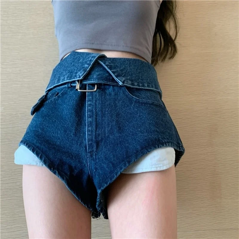 2021 New Blue Wide-legged High-waisted Denim Shorts Straight and Loose Thin A-line Wide-leg Cotton Shorts Summer Jeans Coating  - buy with discount
