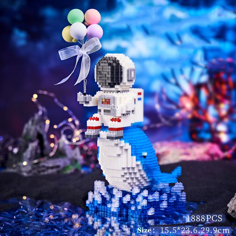 

1888pcs+ Balloon Astronaut Magic Building Blocks 3D Model Blue Whale Spaceman DIY Diamond Bricks Cartoon Toys for Kid Gift 16805