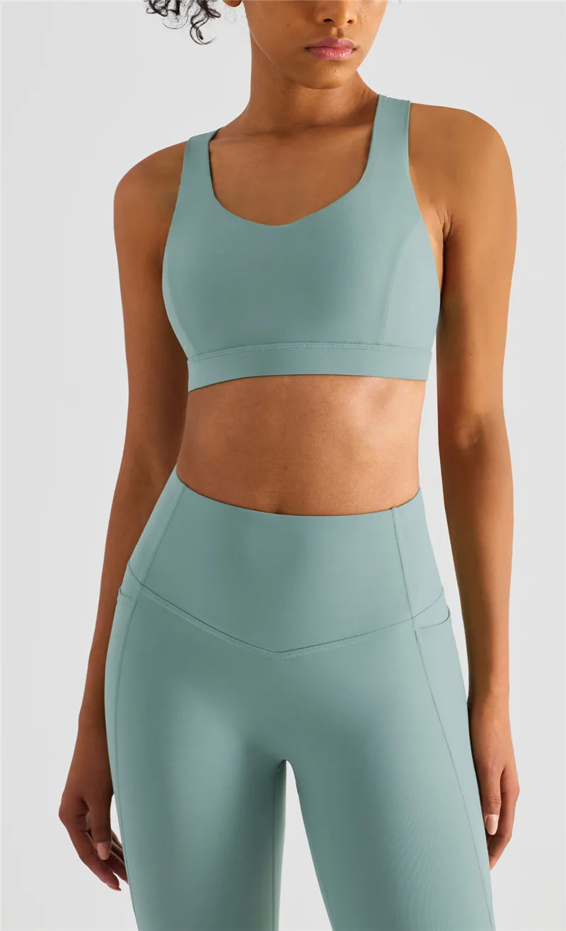 Solid Color Women Fitness Bra Tights Yoga Vest Sports Top Female Push Up U-shaped Back Cross Beautiful Back Chest Pad Gym Clothe