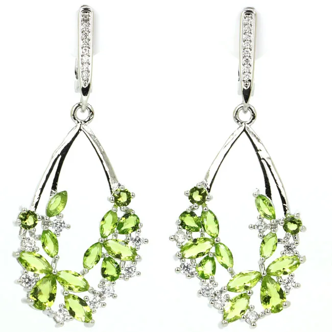 

925 SOLID STERLING SILVER Earrings Green Peridot Red Blood Ruby London Blue Topaz Pink Tourmaline White CZ High Trendy Polished