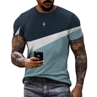 2021 summer new fashion casual mens stitching color printing short sleeved t shirt casual mens top