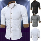 Мужская Повседневная деловая рубашка, Классическая приталенная рубашка с длинными рукавами, на пуговицах, деловая офисная рубашка