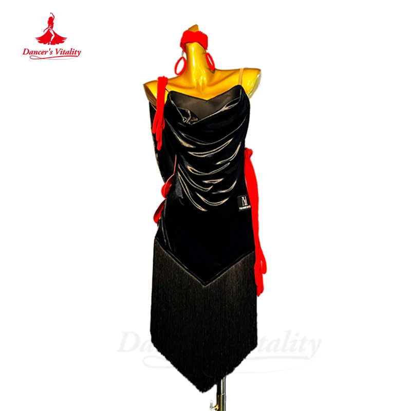 

Женское платье с бахромой для латиноамериканских танцев, Индивидуальные костюмы для танцев, взрослые и дети, юбка для выступлений и румбы, платья для латиноамериканских танцев