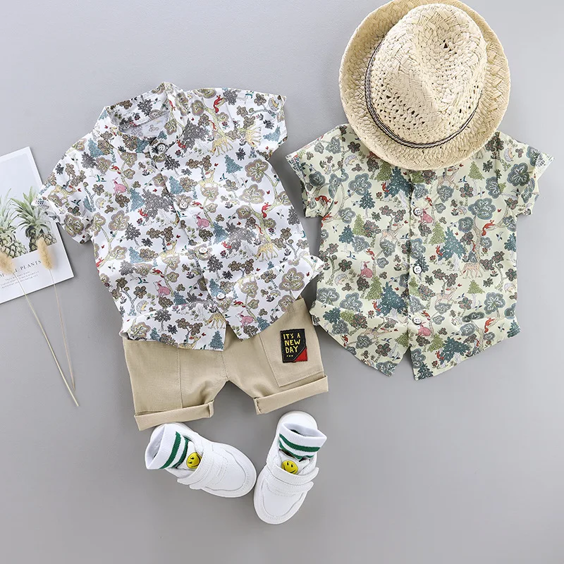 

hibobi Toddler Boy Plant Print Shirt & Shorts