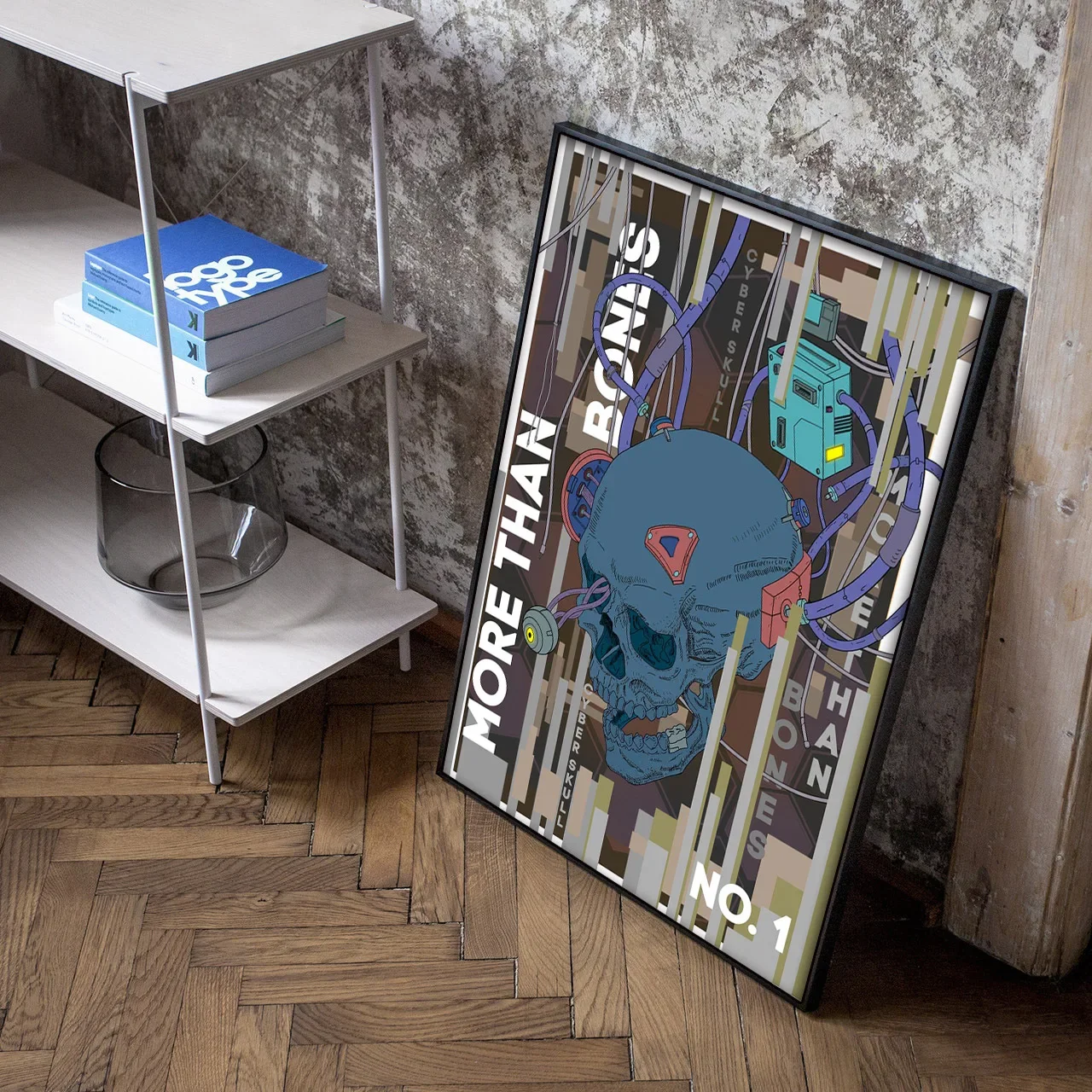 Абстрактный Робот 80-х Годов Ретро Картина С Костями Кибер-dentity Печать На Холсте