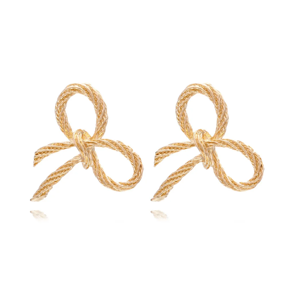 

2023 Fashion Designer Gold Color Bow Tie Earrings For Women Vintage Knotted Stud Earrings Statement Jewelry Gift