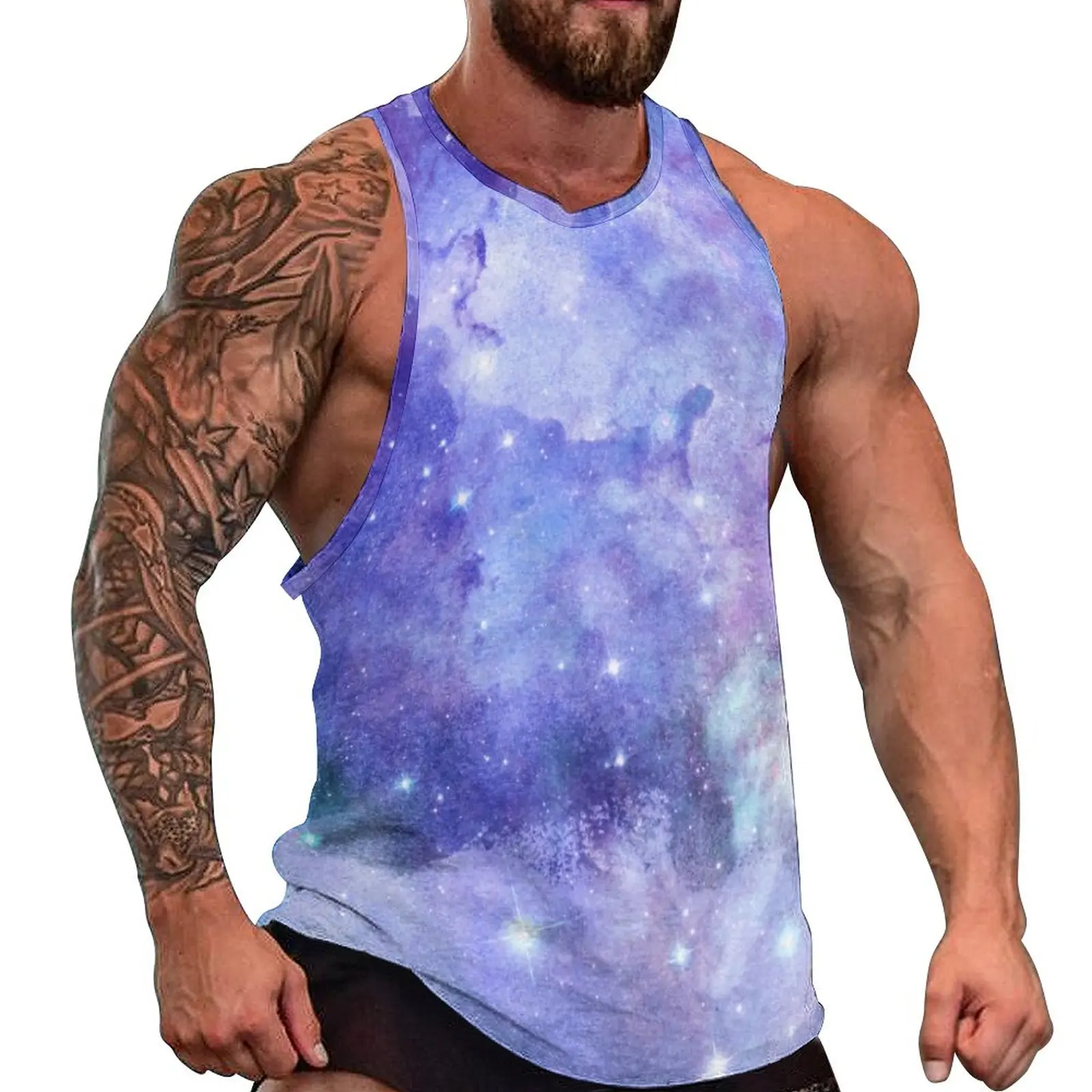 

Watercolor Galaxy Sky Tank Top Males Starry Space Print Bodybuilding Oversized Tops Summer Streetwear Design Sleeveless Vests