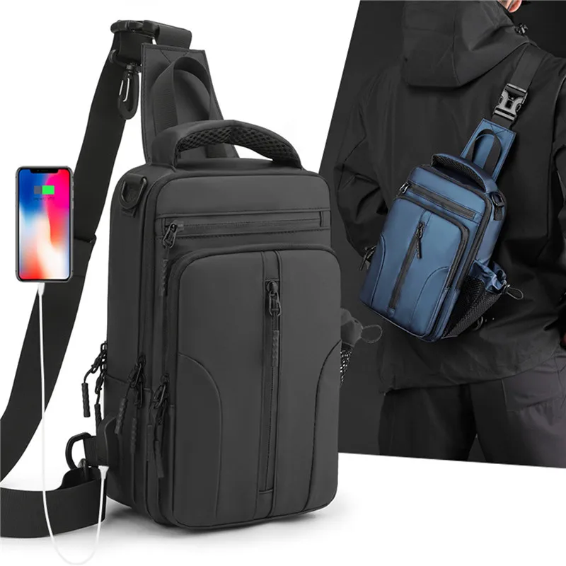 

Многофункциональная Мужская нагрудная сумка через плечо с USB-зарядкой, мессенджеры для коротких поездок, водонепроницаемая вместительная сумочка на плечо