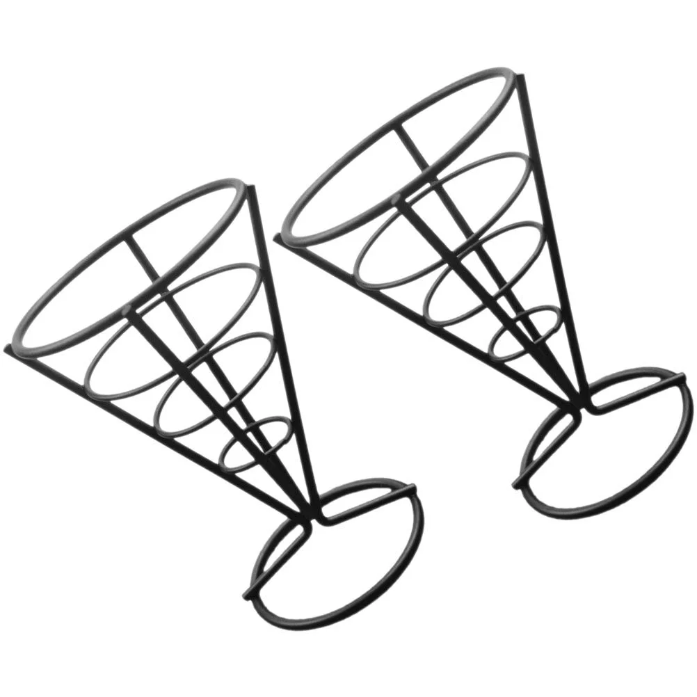 

2pcs French Fry Stands Cone Metal Wire Snack Basket Appetizer Serving Racks