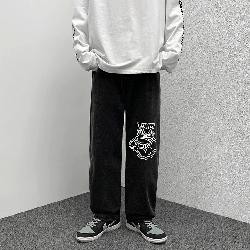 

Мужские модные прямые свободные повседневные брюки в стиле high street Брюки в стиле хип-хоп, золотистые классические джинсы с широкими штанинам...