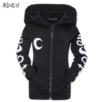drop ship gothic witch moon printed hoodies sweatshirt casual black zip up outerwear hooded jacket long sleeve