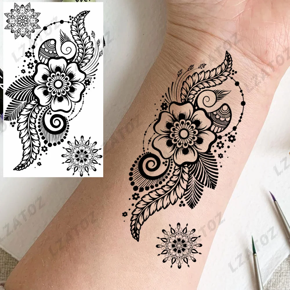 

Хна, Подсолнух, временные татуировки для женщин, реалистичные искусственные татуировки для взрослых, наклейка, Переводные татуировки для р...