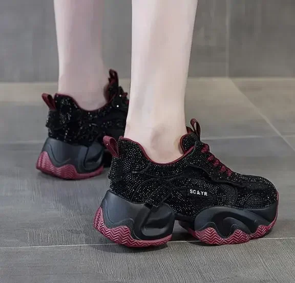 8CM Synthetic Bling Platform Wedge Heel Casual Shoes Zapatos Mujer Deportivos Autumn Women Chunky Female Fashion Sneakers