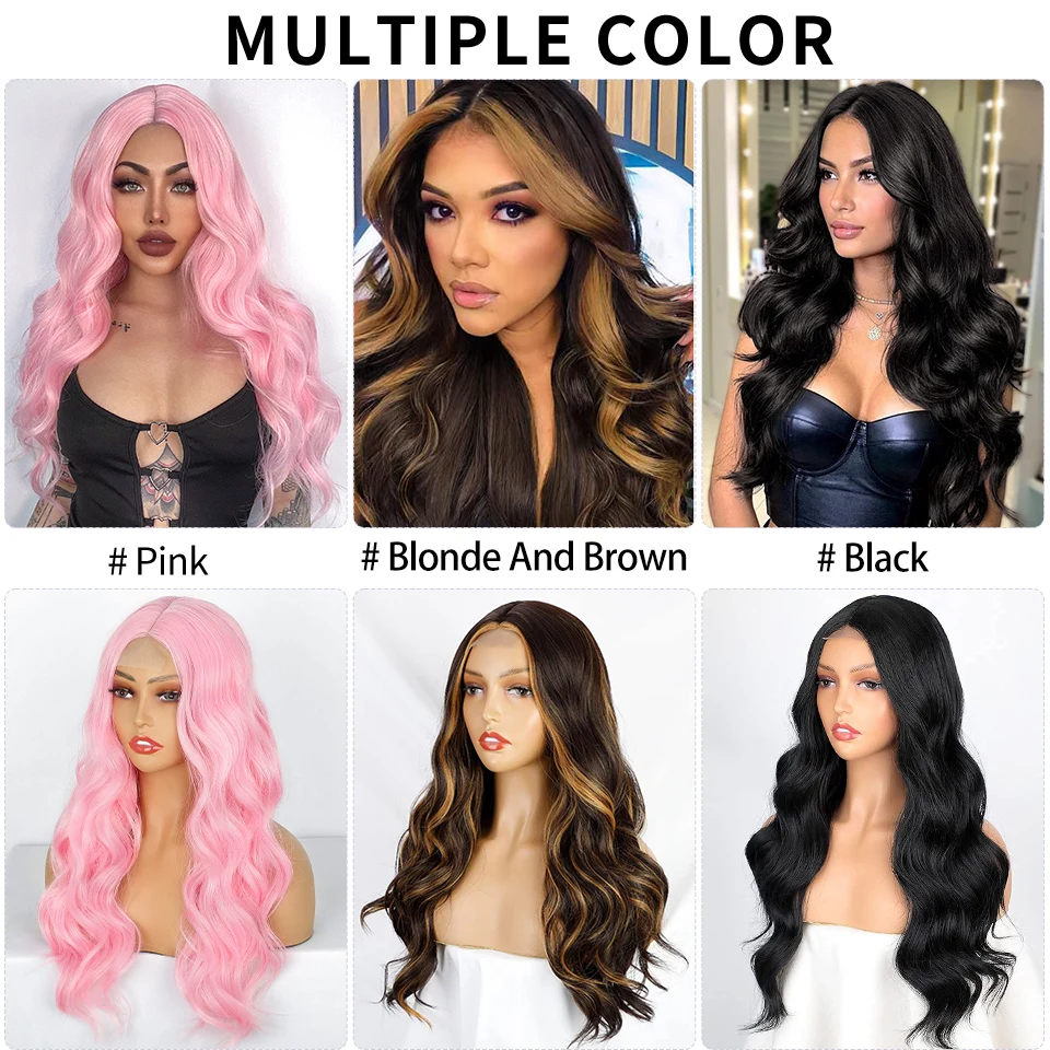 AISI HAIR Synthetic Long Wavy Wig Pink Wigs for Women Side Part Natural Black Wig Cosplay Wigs halloween Heat Resistant Hair