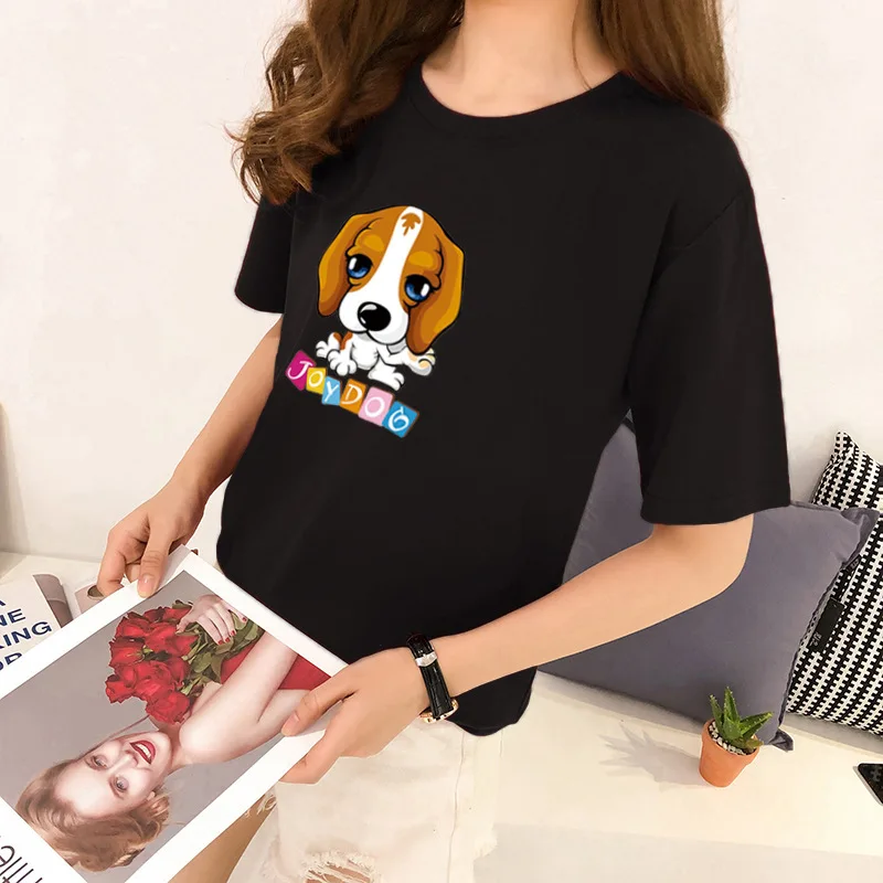 

Loose casual students wear round neck short sleeves black