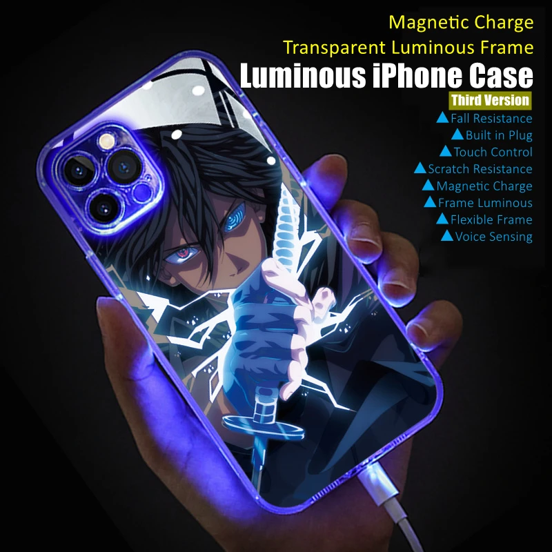 

3rd Version Magnetic Charge Japanese Anime Luminous Phone Case for iPhone 11 12 13 14 Pro Max Cool Glowing Nightclub Accessories