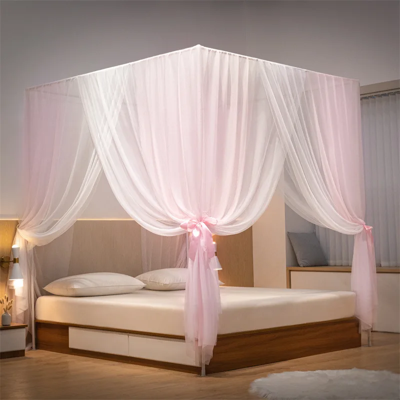 Dreamlike Room Decor Mosquito Net Stitching Color Bed Canopy Nets Bedroom Decoration Tent Curtains + Iron Frame
