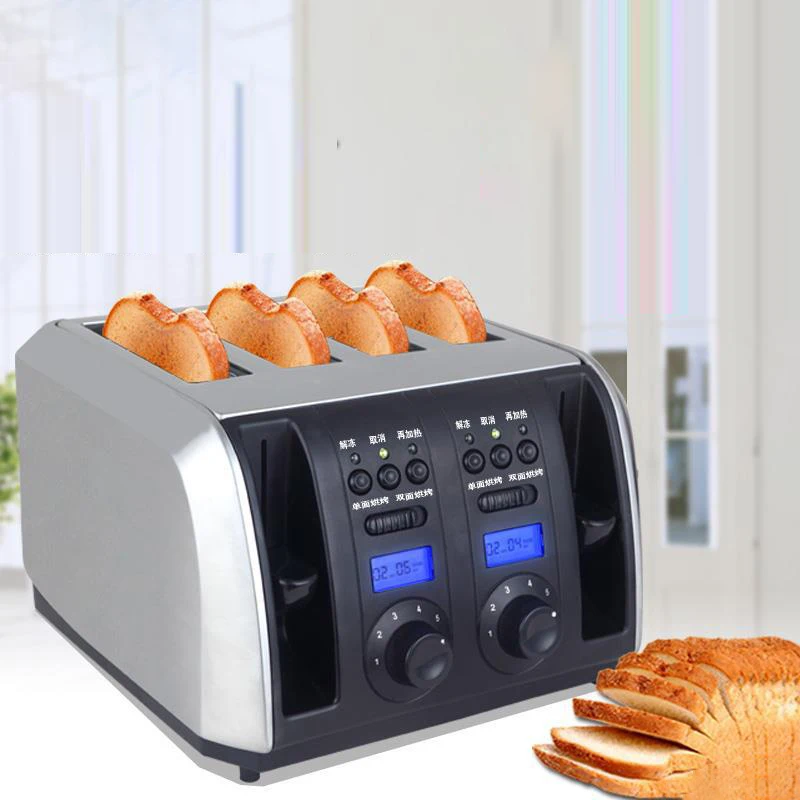 Stainless Steel Bread Baking Oven Machine Single/Double Bread Side Electric Toaster Automatic Breakfast Toast Sandwich Maker EF