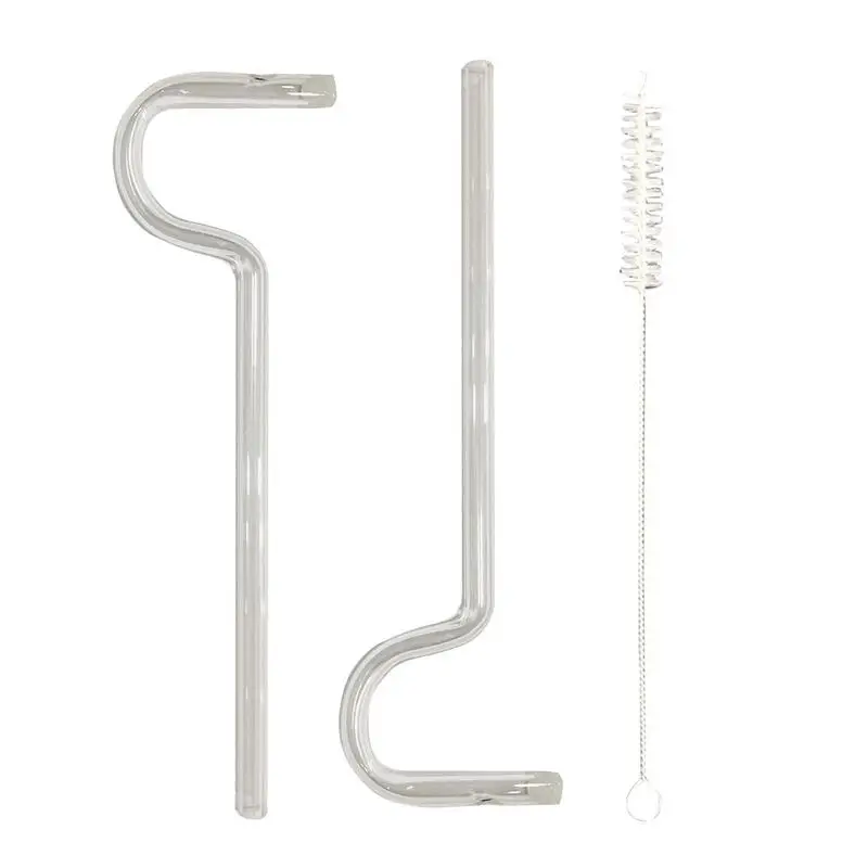 

Straw Reusable Bent Glass Drinking Straws 2 Pcs High Borosilicate Straw With Straw Brush For Beverages Glass Compatibility